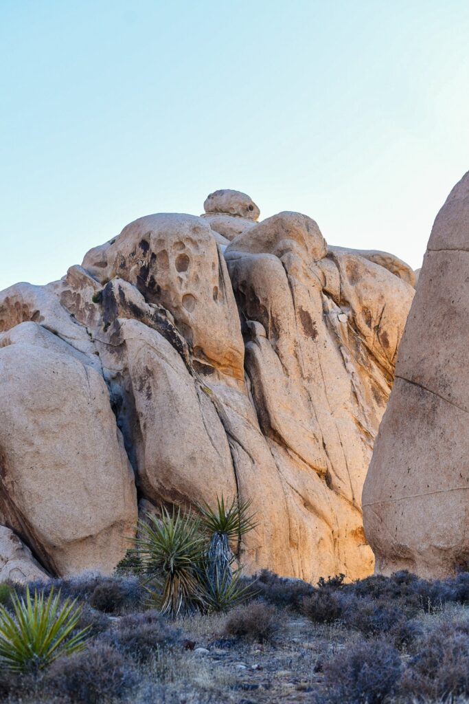 Giant boulders with warm sunset light at Joshua Tree National Park
