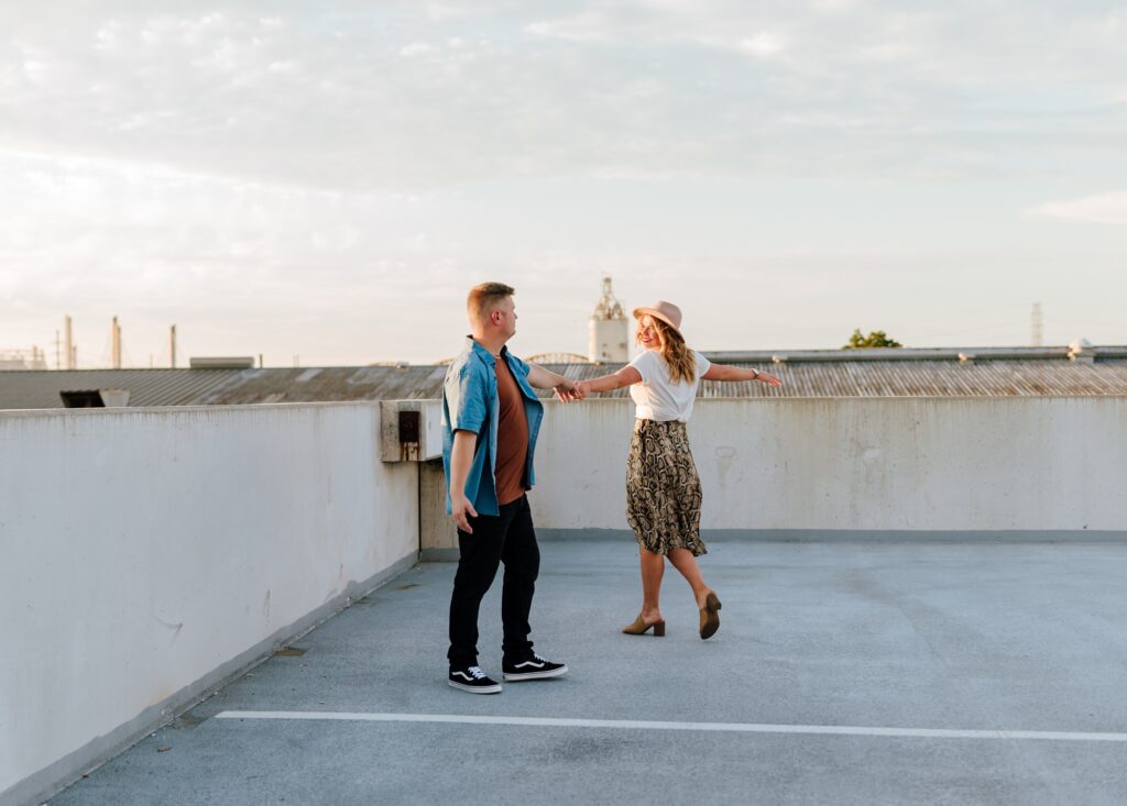 Couple dancing on rooftop