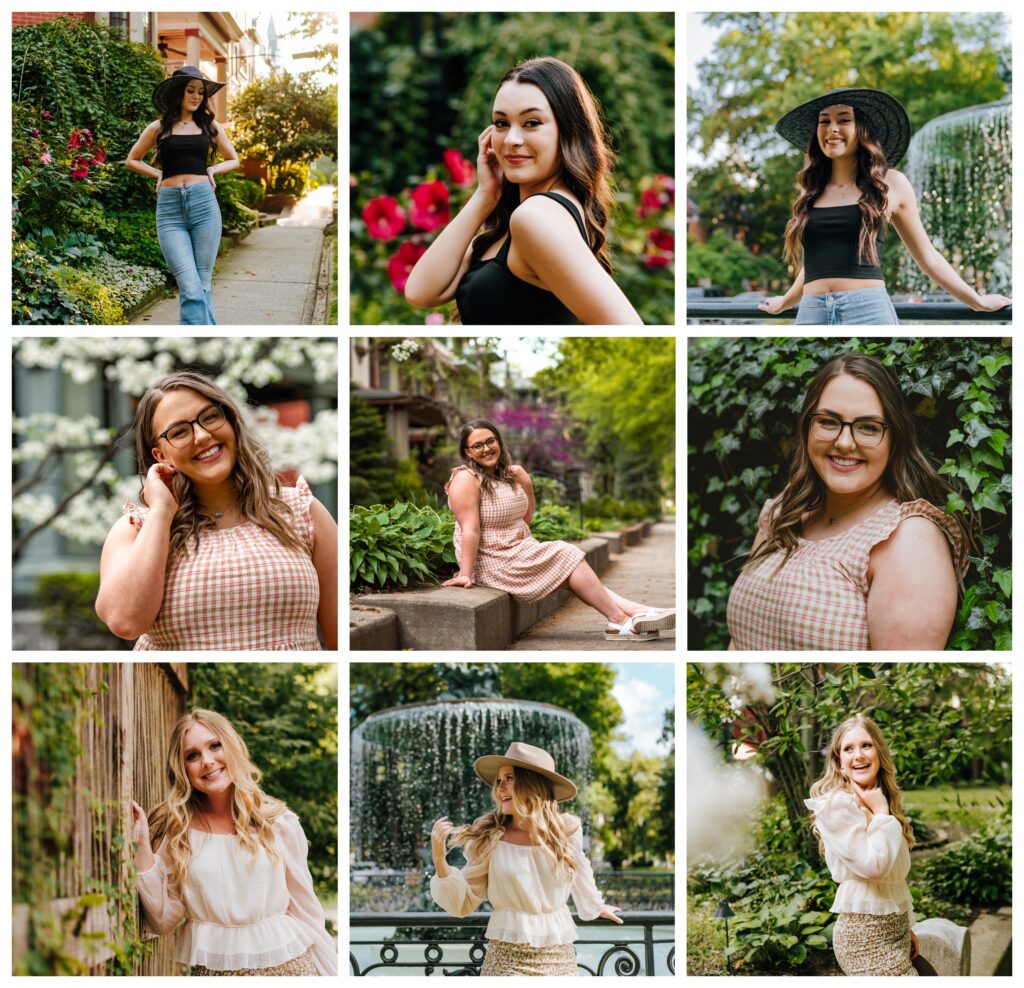 Collage of senior girls smiling for senior pictures at St. James Court