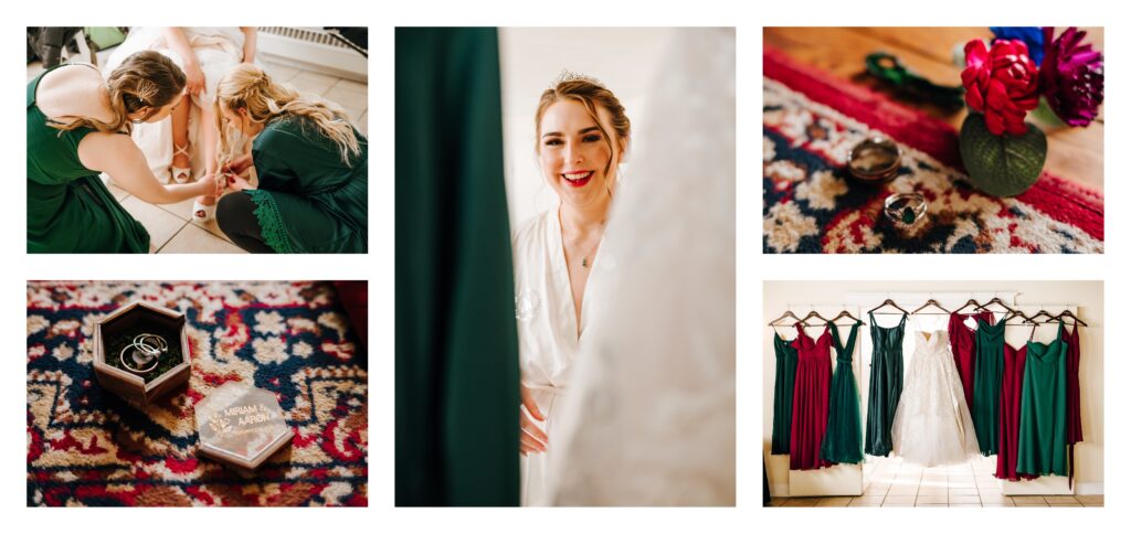A collage of getting ready photos for a bride