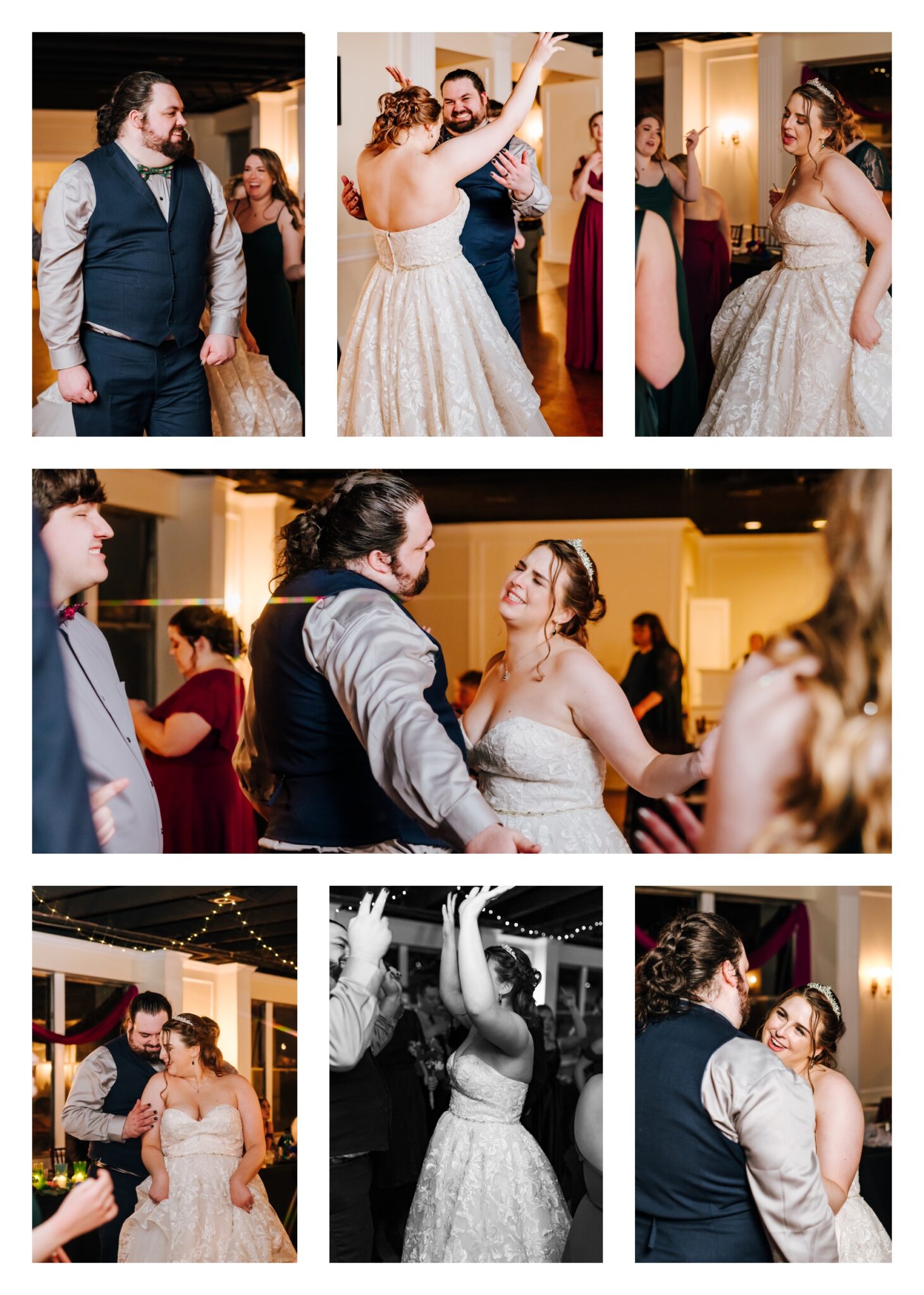A collage of the newlyweds dancing at their reception