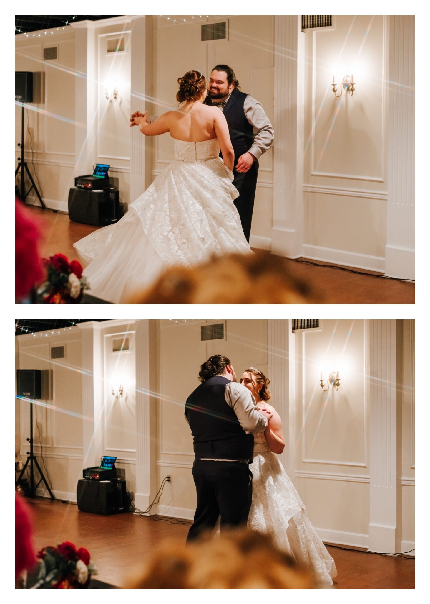 the couple sharing their first dance