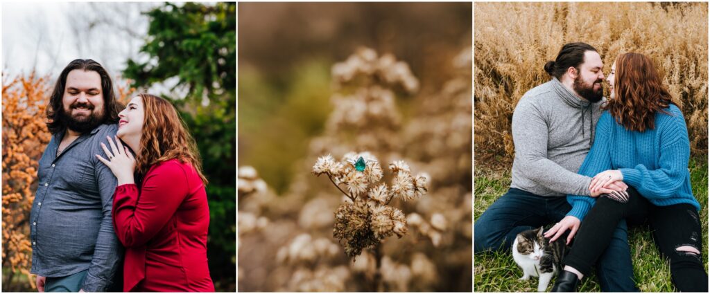 A collage of engagement photos from Yew Dell Botanical Gardens
