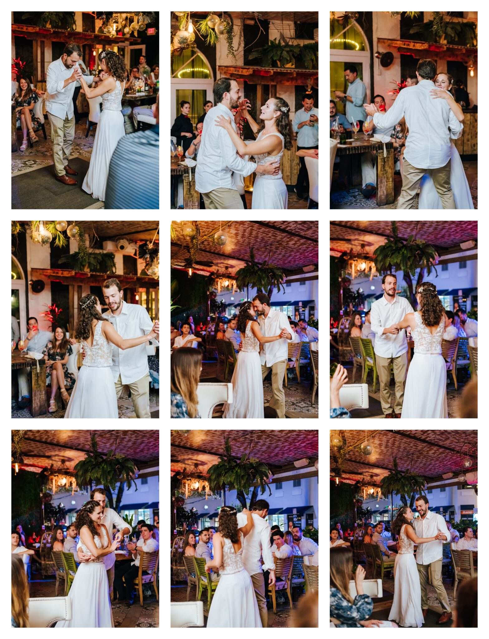 A collage of the bride and groom's first dance moves