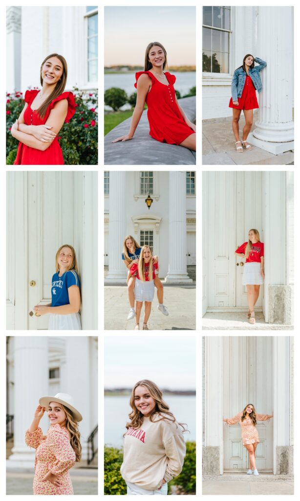 A collage of senior girl portraits at Water Tower Park