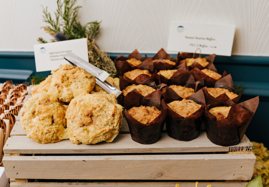 Muffins and biscuits for a catered brunch wedding