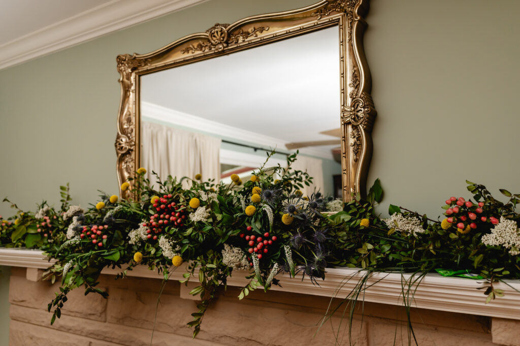 Mantel greenery and florals