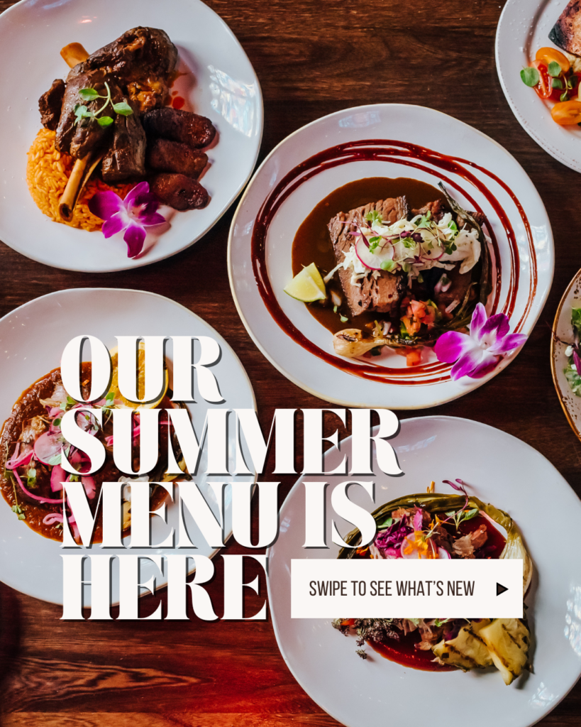 A cover image that says "our summer menu is here" and a variety of Mexican foods behind it