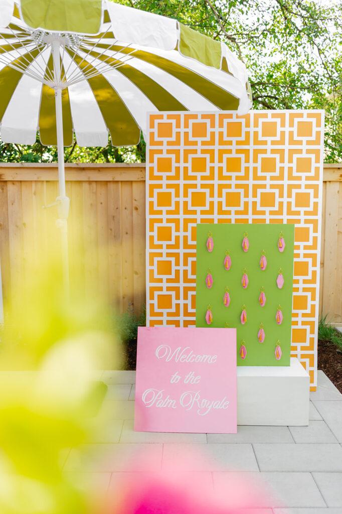 A welcome sign with retro inspired details